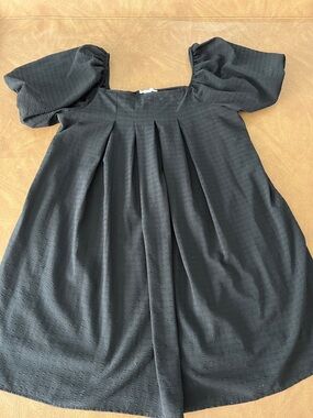 Ces Femme Black Puff Sleeve Square Neck Dress for Girls
